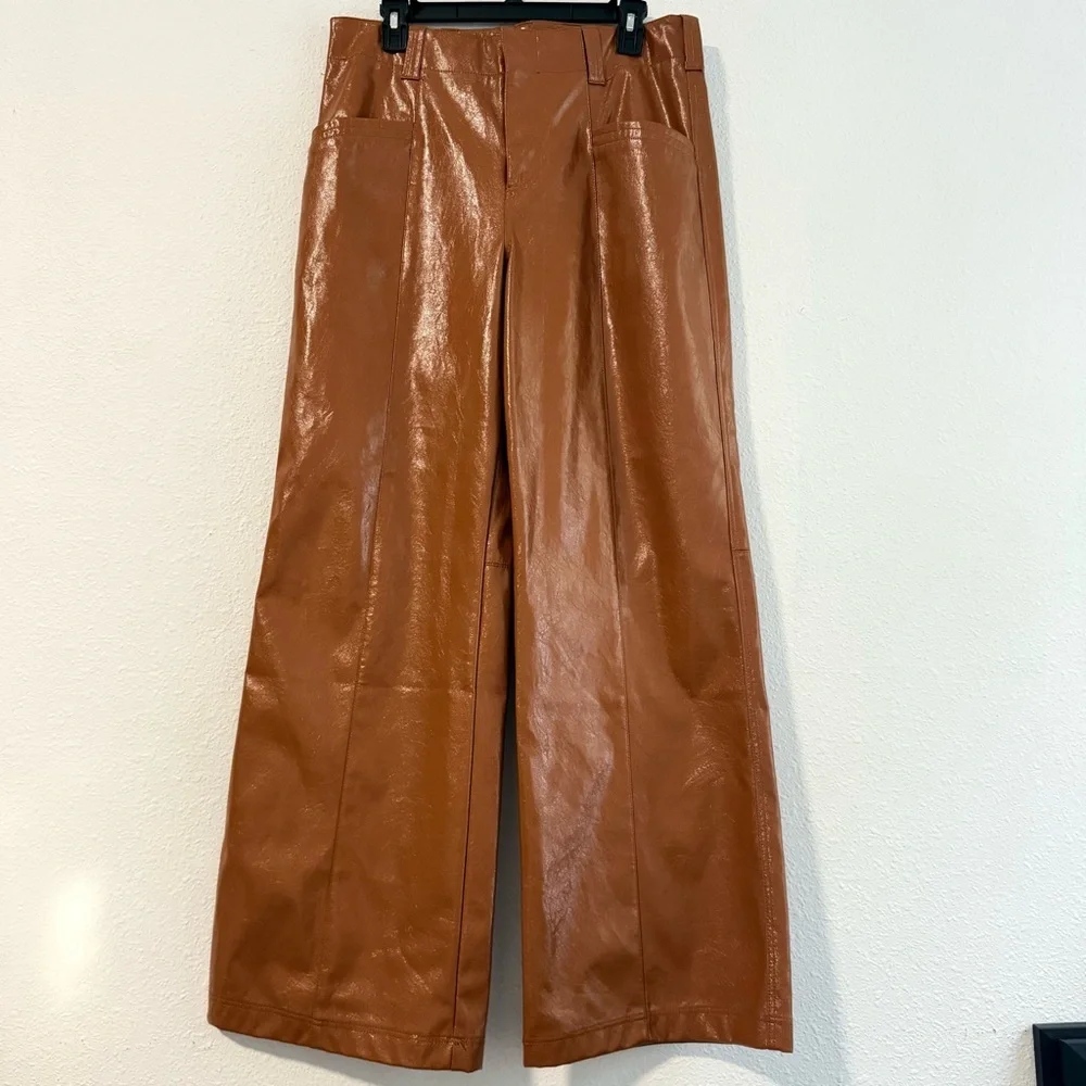 Free People Star Crossed Lovers Straight Faux Leather Pants Size‎ 8